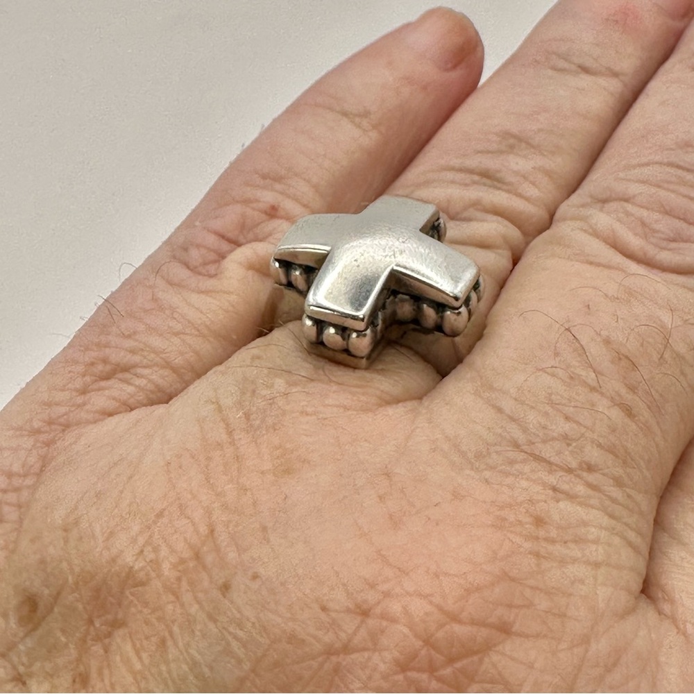 Lagos Vintage Caviar Sterling Silver Cross Ring Size 7 - Picture 8 of 10